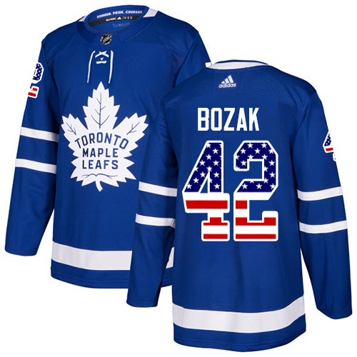 Adidas Maple Leafs #42 Tyler Bozak Blue Home Authentic USA Flag Stitched NHL Jersey - Click Image to Close
